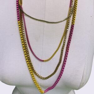 Pink and yellow box chain necklace